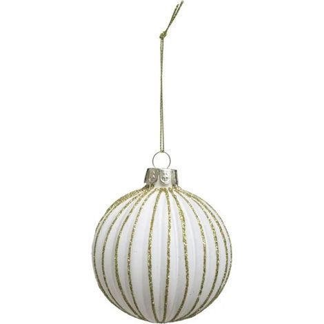 Paris Prix - Boule De Noël Effet Strié marron Glacé 7cm Blanc