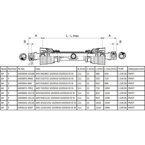 Eje de toma de fuerza con embrague de pasador de seguridad 620 nm l=560 ax5sk 1025010-1485037 1.3/8z6x1.3/8z6