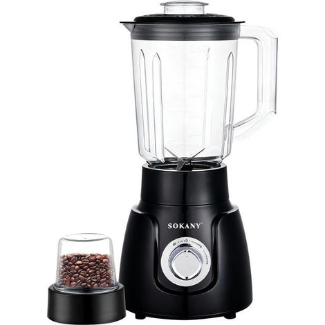Blender Mixeur 2-en-1 500W 1.6L Ultra-Résistant avec Moulin Sokany Noir (1/5)