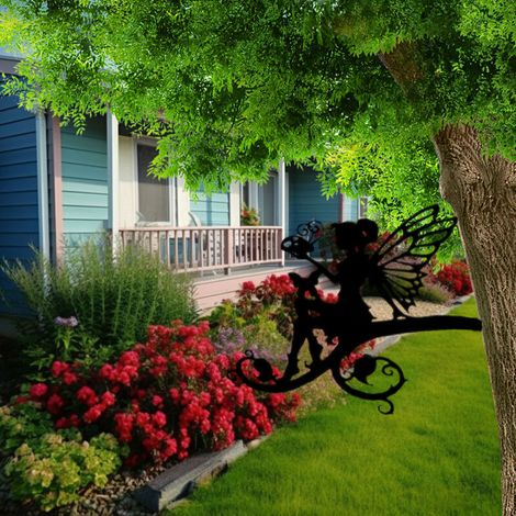 2 Pièces Fée Fleur de Fer muraux décoratifs piquets de jardin en métal pour arbre mangeoires à oiseaux pour l'extérieur ornement décoration fée fleur Mural