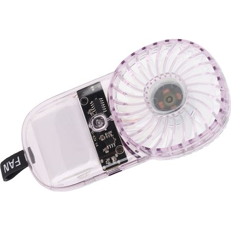 Ventilateur portable transparent et pliable avec batterie 1200 mAh rechargeable par USB, à suspendre autour du cou, idéal pour la marche, le camping et les voyages (violet). (1/5)