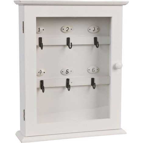 Boîte à Clés Murale en Bois Blanc Style Industriel - Armoire à Clés 25 x 7 x 31 cm - PANGIVO