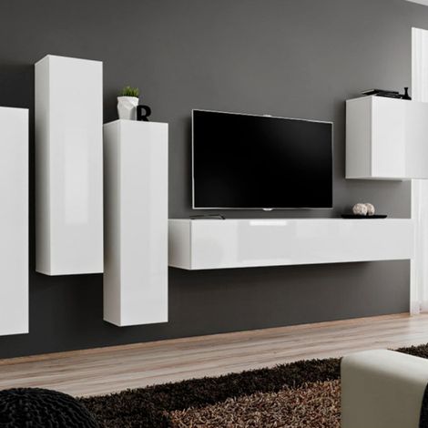 Meuble TV Mural Design "Switch III" 330cm Blanc (1/5)