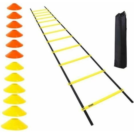 Échelle de rythme 6M & 10 Kegel - entraînement de football - équipement pour l'agilité, le fitness et la vitesse - ensemble d'entraînement avec sac