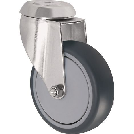 Roulette pivotante D.100mm Ch.100kg avec trou de fixation à bille Caoutchouc gris TECWERK