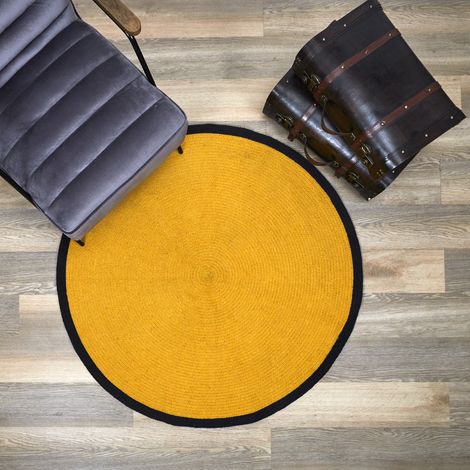Tapis Rond - HOME DECO FACTORY - Moutarde - Bord Noir - 120 cm (1/5)