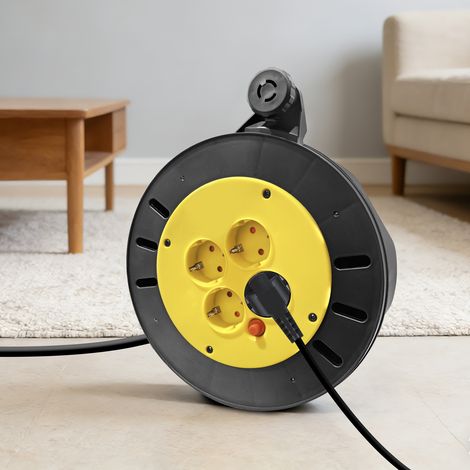 enrouleur de câble à 4 prises, rallonge extérieure robuste de 5 mètres, adapté au bricolage, atelier, jardin, usage domestique