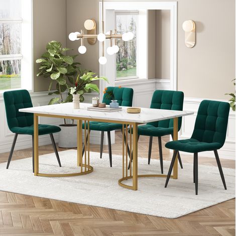 Ensemble table et chaises 5 pièces, table à manger 140 x 80 cm, 4 chaises en velours HAVRYA (1/5)