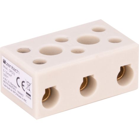 Zenitech – Borne stéatite tripolaire 6 à 16mm² – 3 entrées – Fixation sécurisée par vis – Connexions électriques domestiques et industrielles (1/5)