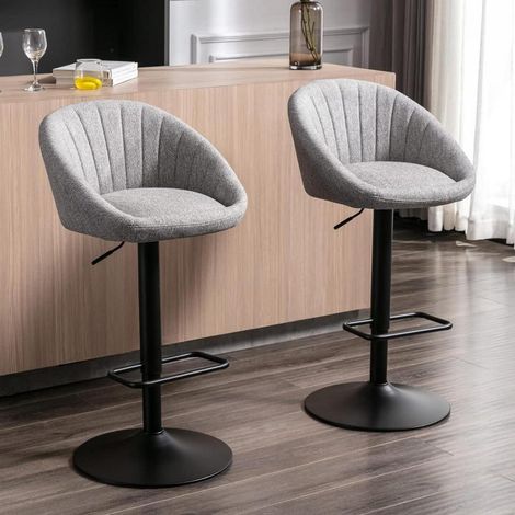 Barhocker 2er Set, höhenverstellbar, drehbar, gepolstert, Stoff, Grau (1/5)