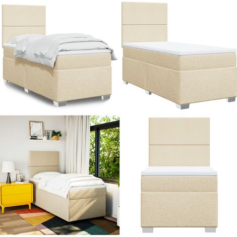 Sommier à lattes de lit avec matelas Crème 90x200 cm Tissu - Lit Double - Literie - Matelas À Ressorts Ensachés - Tête De Lit Réglable - Surmatelas - Home & Living (1/5)