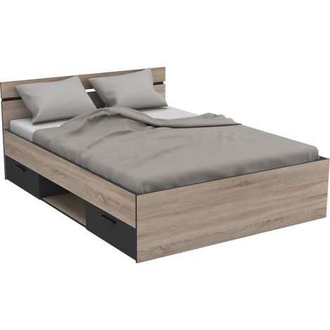 Cama de Matrimonio Estilo Industrial 2 Cajones Michigan 135 O 140