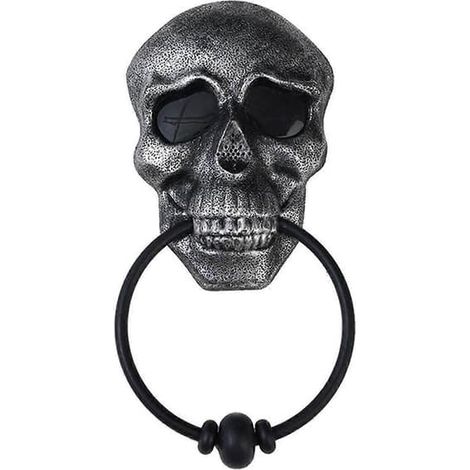 Sonnette d'Halloween en forme de crâne effrayant - Sonnerie avec yeux lumineux et sonores, accessoires de maison hantée, décorations d'Halloween pour l'intérieur et l'extérieur (1/5)