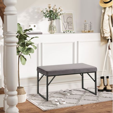 Gepolsterte Sitzbank in Samtoptik 100 x 35 x 47 cm, Metall und Holz, Dunkelgrau HAVRYA (1/5)