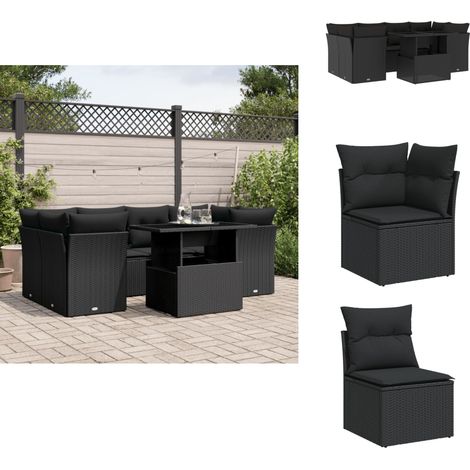 Salon de jardin 7 pcs avec coussins noir résine tressée - Ensemble Salon De Jardin - Salon Extérieur - Meuble De Jardin - Canapé Jardin - Table Basse Jardin (1/5)