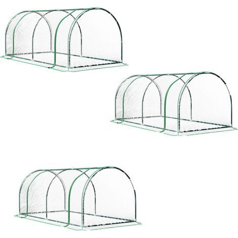 3-piece greenhouse set, hothouse with door, cold frame, plant house, plant propagation, steel, plastic, 200 x 100 x 80 cm, green (1/5)