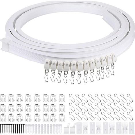 Tringle À Rideau Incurvée 3m Avec Rouleaux Silencieux, Tringle À Rideau Flexible, Support De Plafond Pliable, Séparateur De Rideau, Système De Rail De Fenêtre Souple, Accessoires Avec Crochets (1/4)