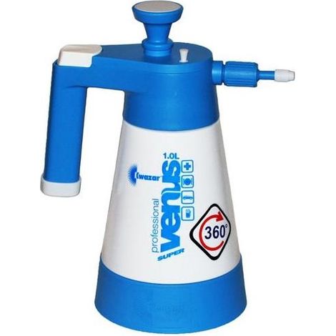 Kwazar, modelo WTV0190, Pulverizador a presión Venus Super Pro Plus, 1L, 360 grados, con junta Viton para uso profesional, color blanco/azul, ideal para aplicaciones de pesticidas y fertilizantes