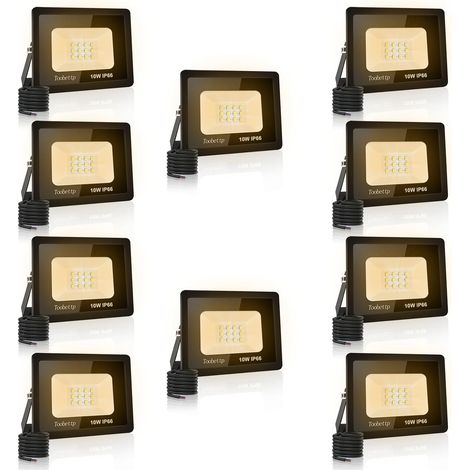 10PCS Projecteur LED Extérieur, 10W Spot LED Exterieur 1000LM Super Lumineux 3500K Blanc Chaud Éclairage de Sécurité Extérieur IP66 Imperméable pour Garage Jardin Terrasse Parking (1/5)