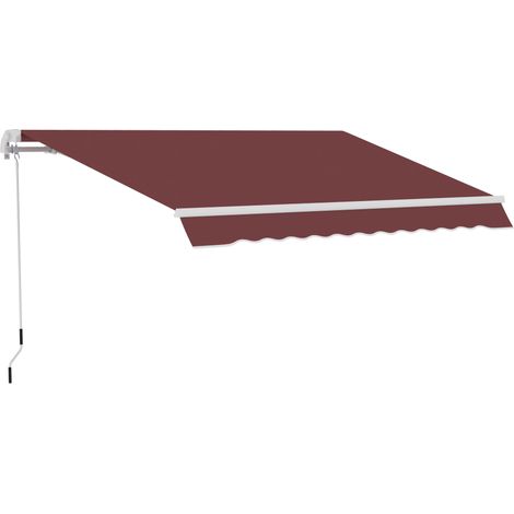 Outsunny toldo manual retráctil 350x250 cm, toldo exterior terraza con ángulo ajustable, manivela, estructura de aluminio y protección uv30+, rojo