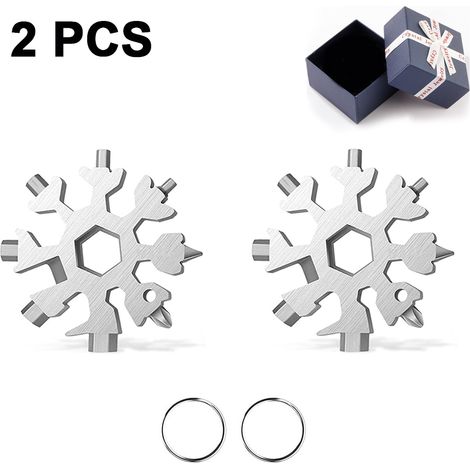 Outil multifonction flocon de neige, tournevis de snowboard compact, outil multifonction flocon de neige, ouvre-bouteille, idéal pour le camping et porte-clés, argent (1/4)