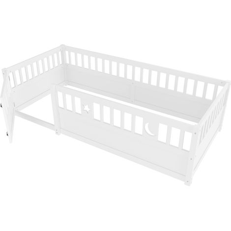 Cama infantil 90 x 190 cm con barreras de seguridad de pino blanco estrellas y luna (1/5)