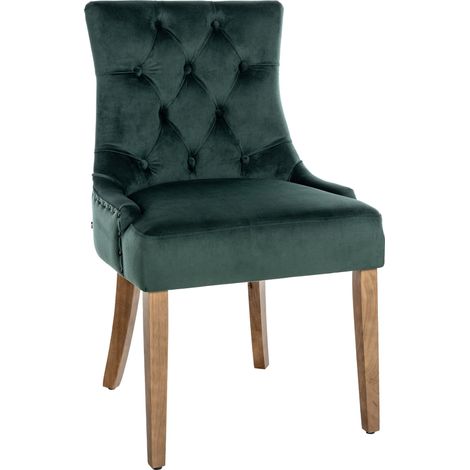 Sedia da pranzo x1 design antico rivestita in velluto verde scuro con 4 gambe in legno chiaro 100001946