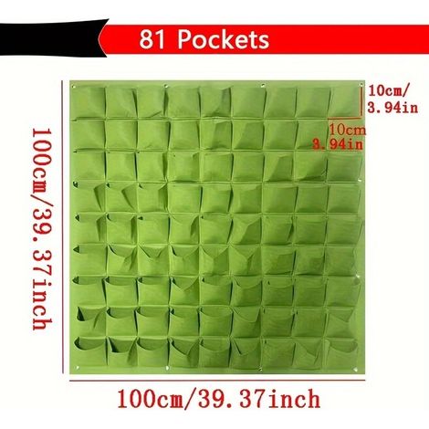 Sac de plantation vertical mural, pot de culture pour légumes et plantes aromatiques, jardinière suspendue pour balcon et terrasse, 81 poches, vert (1/5)