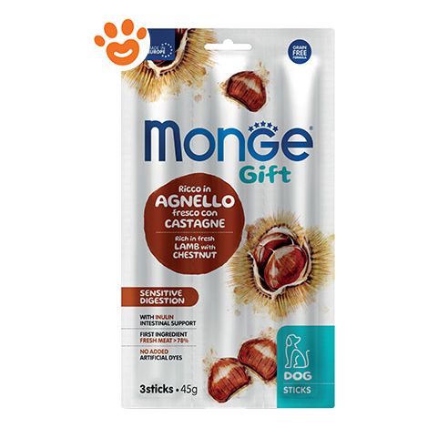 Monge Dog Gift Sticks Sensitive Digestion Agnello con Castagne + OMAGGIO  - Monge Dog Gift Sticks Sensitive Digestion Agnello con Castagne + OMAGGIO - Confezione Da 3 Stick + OMAGGIO Monge GIFT