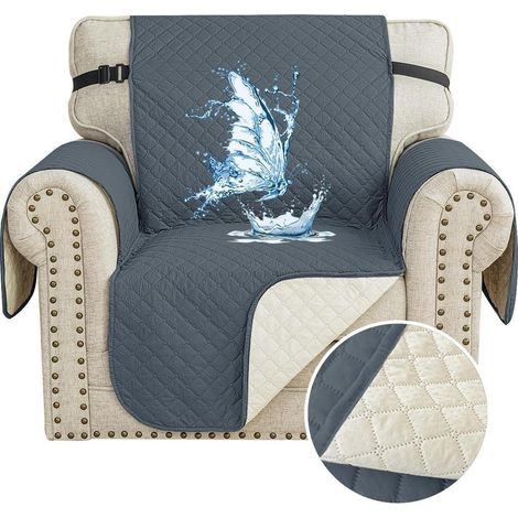 Sofaüberwurf 1 Sitzer wasserdicht, rutschfest, für Haustiere, waschbar, graublau (1/5)