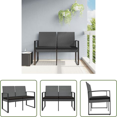 vidaXL Bank - Gartenbank 2-Sitzer mit Kissen Dunkelgrau PP-Rattan (1/5)
