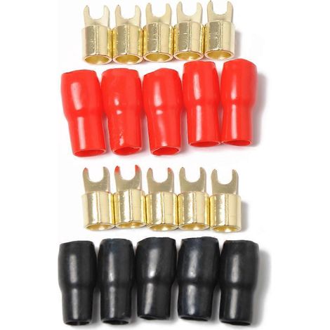 paires de cosses à fourche en cuivre plaqué or de calibre 4, adaptateurs et connecteurs à sertir pour câbles d'enceintes. (1/2)