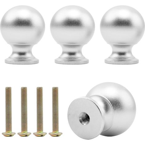 4 Pièces Bouton Meuble, Argent Boutons de Portes pour Placards, Rond Poignée Armoire, Comprend 4 Vis, pour Tiroirs, Armoires (1/5)