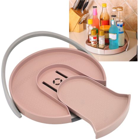 Étagère à canettes rotative à double niveau, étagère de rangement multifonctionnelle pour épices et condiments de cuisine, étagère de rangement coulissante, rose. (1/5)