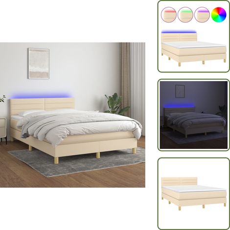 Cama con cabecero ajustable - vidaXL Cama box spring con colchón y LED tela crema 140x200 cm - Cama con tira LED