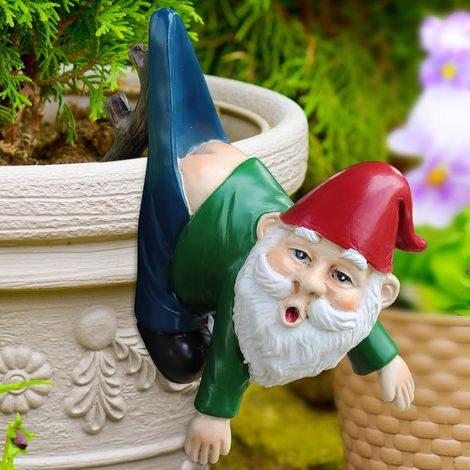 Nain de Jardin, Décoration Nain de Jardin, Drôle Statue de GNOME, Nain Statues Jardin, GNOME Figurines Pot, Résine Statues pour Jardin, Humour Nains Sculptures pour Pots Fleurs (Vert) (1/5)
