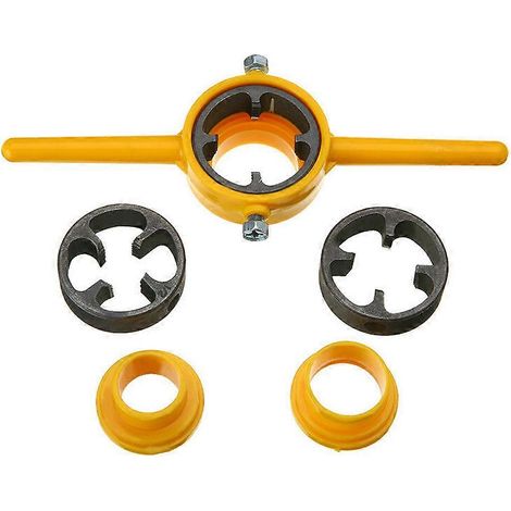 Jeu de 6 filières à visser, outil de filetage pour tuyaux de plomberie, outil manuel robuste et professionnel, pas de 1/2, 3/4 et 1 pouce, pour pompes, outil de filetage PVC, manuel d'utilisation (1/5)