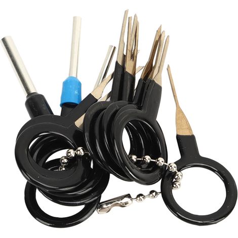 Das 11-teilige Set beinhaltet einen Abzieher für elektrische Klemmen, ein Werkzeug zum Entfernen von Steckverbindern, einen Kabeltrenner für Autokabelbäume, Haushaltsgeräte und eine Crimpzange. (1/5)
