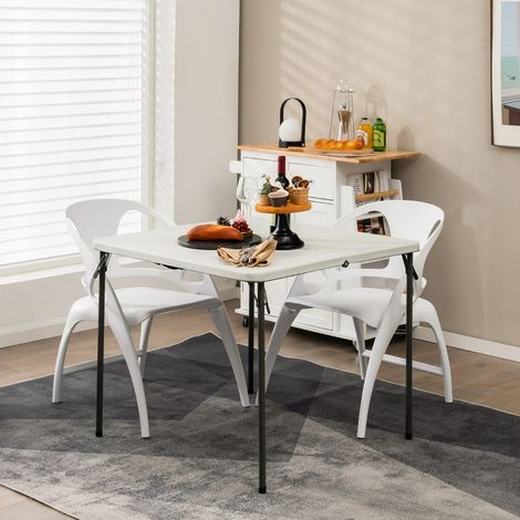 Table de Camping Pliante Table de Pique-Nique Portable avec Plateau en HDPE Résistant aux Intempéries et Cadre en Métal Antirouille Blanc (1/2)