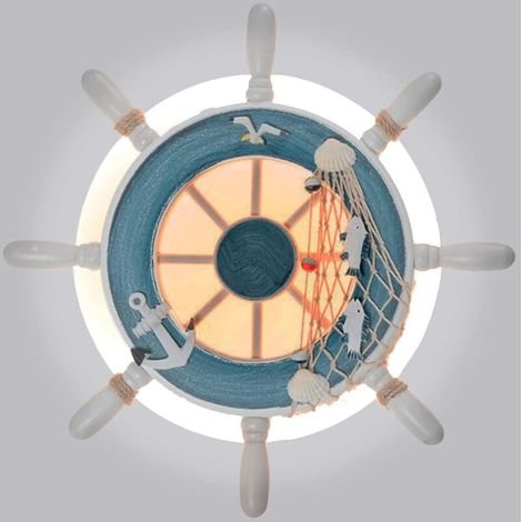 14W LED-Wandleuchte für den Innenbereich, Ruderform für Kinder im mediterranen Stil, Kaltweiß 6000K + Warmweiß 3000K, Wandlampe für Kinder, Schlafzimmer, Flur (Blau)