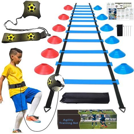 Football Entrainement Kit, Échelle de Rythme 6 Mètres, Football Kick Entraîneur Solo Entraînement, 12 Cônes de Disque, Ensemble d'entraînement de Vitesse et d'agilité pour Enfants et Adultes (1/5)