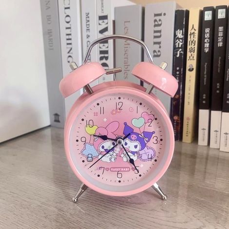 KLVGTIFS PU - Réveil rose à double sonnerie - idéal pour les gros dormeurs - fonctionne à piles avec lumière - réveil de chevet rétro en métal 01 (1/5)