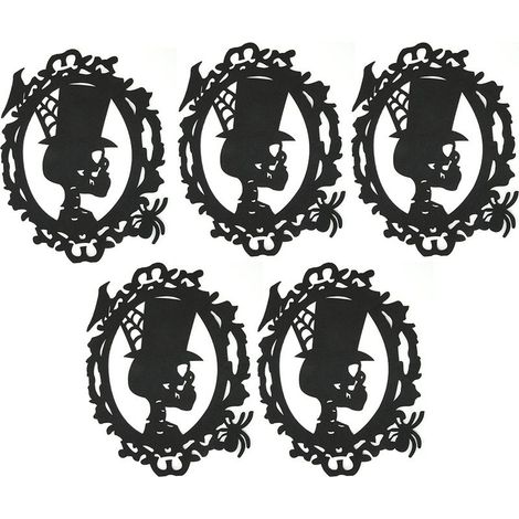 Set mit 5 runden Halloween-Dekorationen mit Skelettmuster für Zuhause, Party, Tür und Wand (1/5)