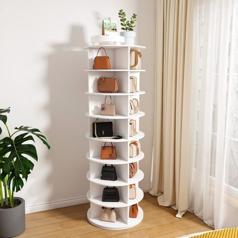 Scarpiera girevole a 360° - 60x60x184 cm - Torre porta scarpe a 8 ripiani per 32 paia - Lazy Susan in PVC - Bianco (1/5)