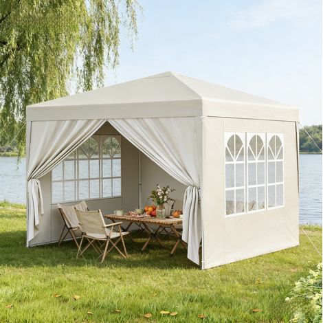 Carpa plegable de jardín (300x300x250 cm), altura ajustable, con puertas con cremallera y paredes enrollables, oxford beige (1/5)