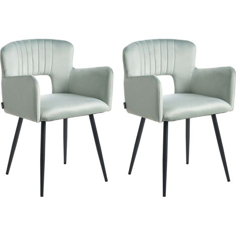 2 Chaises de Salle à Manger Rétro Pieds en Acier et Velours Bleu Clair Sanilac (1/5)