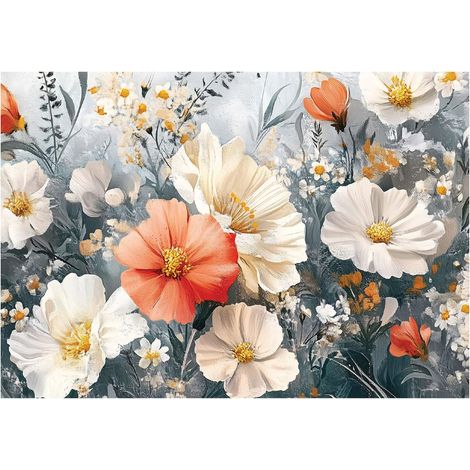 Papier peint panoramique fleurs prairie coquelicots nature intissé 150x105 cm mural salon chambre petit format (1/5)