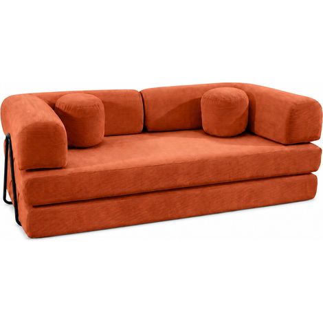CROSBY - Canapé compressé convertible modulable 3 places en velours côtelé terracotta