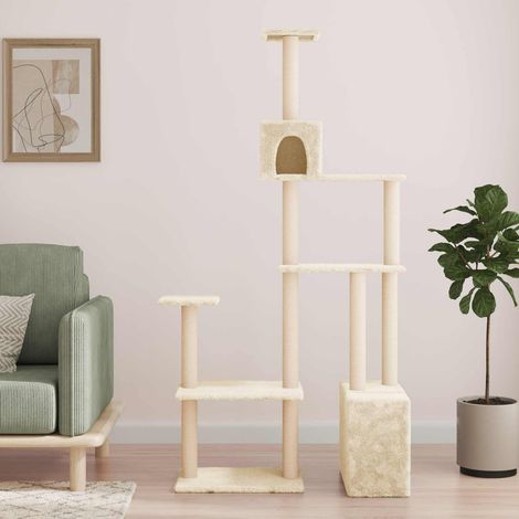 vidaXL  Cat Tree with Sisal Scratching Posts  Cream 177.5 cm