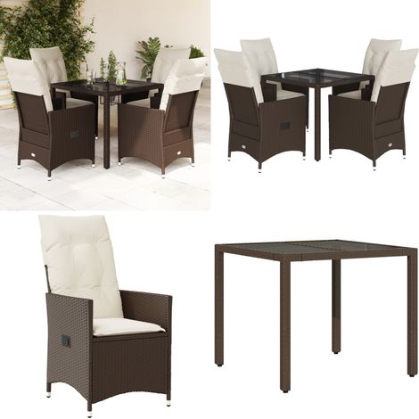 5-tlg. Garten-Essgruppe mit Kissen Braun Poly Rattan - Gartengestelle - Gartenmöbel - Outdoor Möbel - Esstisch Set - Lounge Gruppe - Home & Living (1/5)
